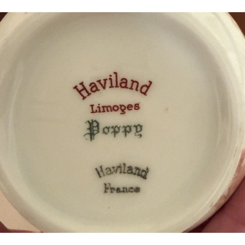 Vintage Haviland Limoges Poppy Porcelain Footed Teacup and Saucer Set Gold Trim